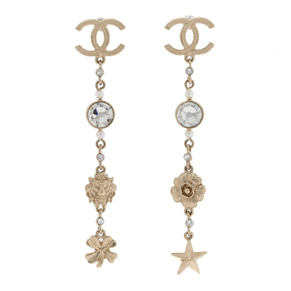 Chanel Crystal Pearl CC Charms Drop Earrings Gold 1 of 5