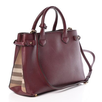 Burberry Grainy Calfskin House Check Medium Banner Tote Mahogany Red 4 of 11