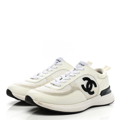 Chanel Calfskin Mesh Lycra Suede Womens Logo Sneakers 39 White 3 of 15