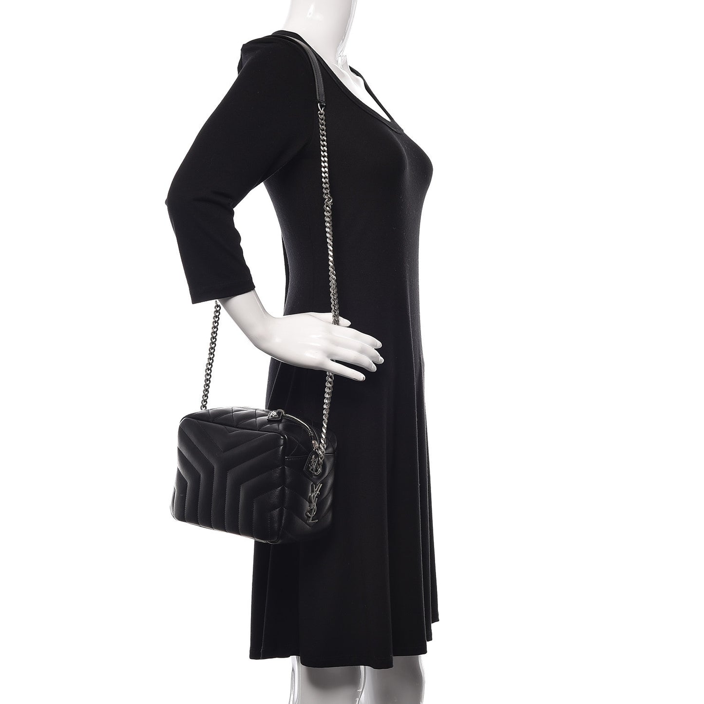 Calfskin Y Quilted Monogram Small Loulou Bowling Bag Black