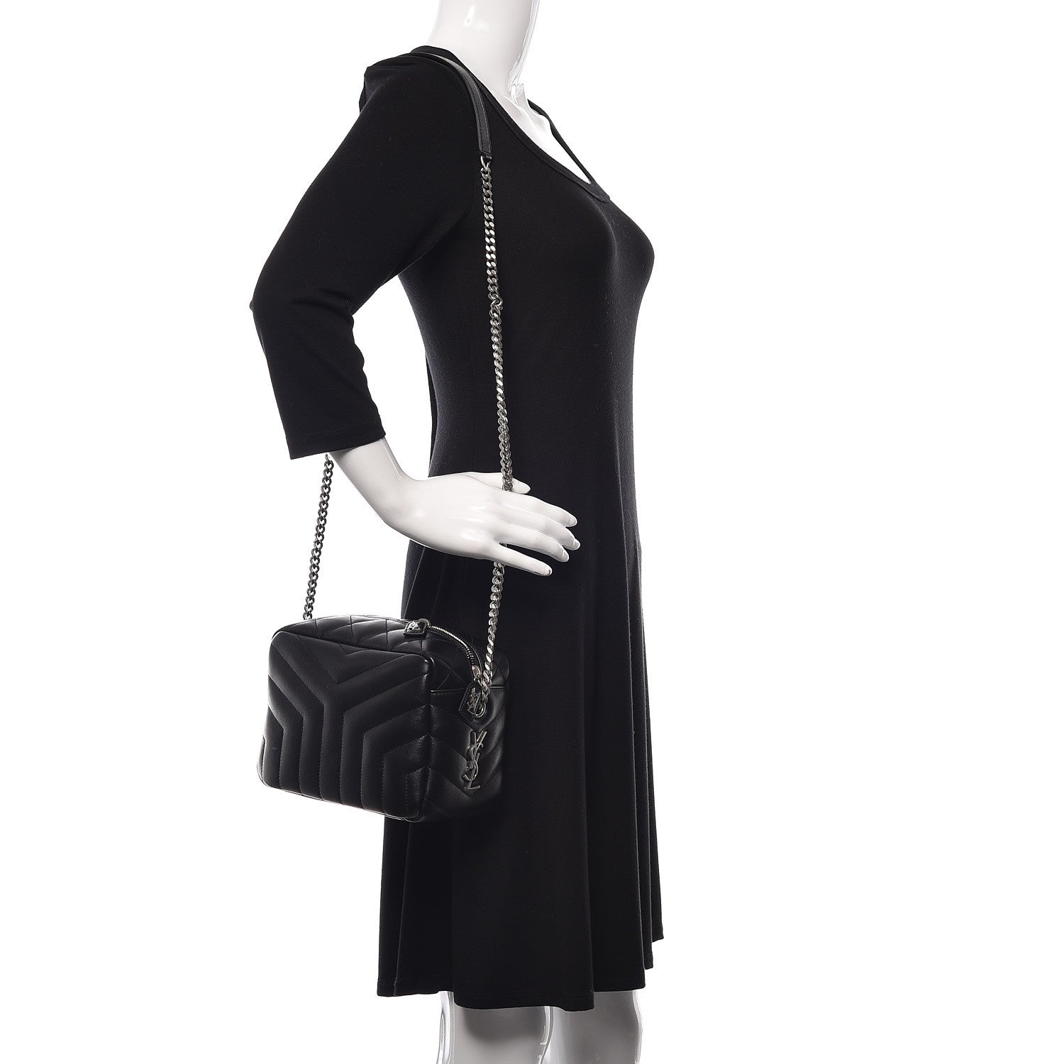 Saint Laurent Calfskin Y Quilted Monogram Small Loulou Bowling Bag Black 2 of 9