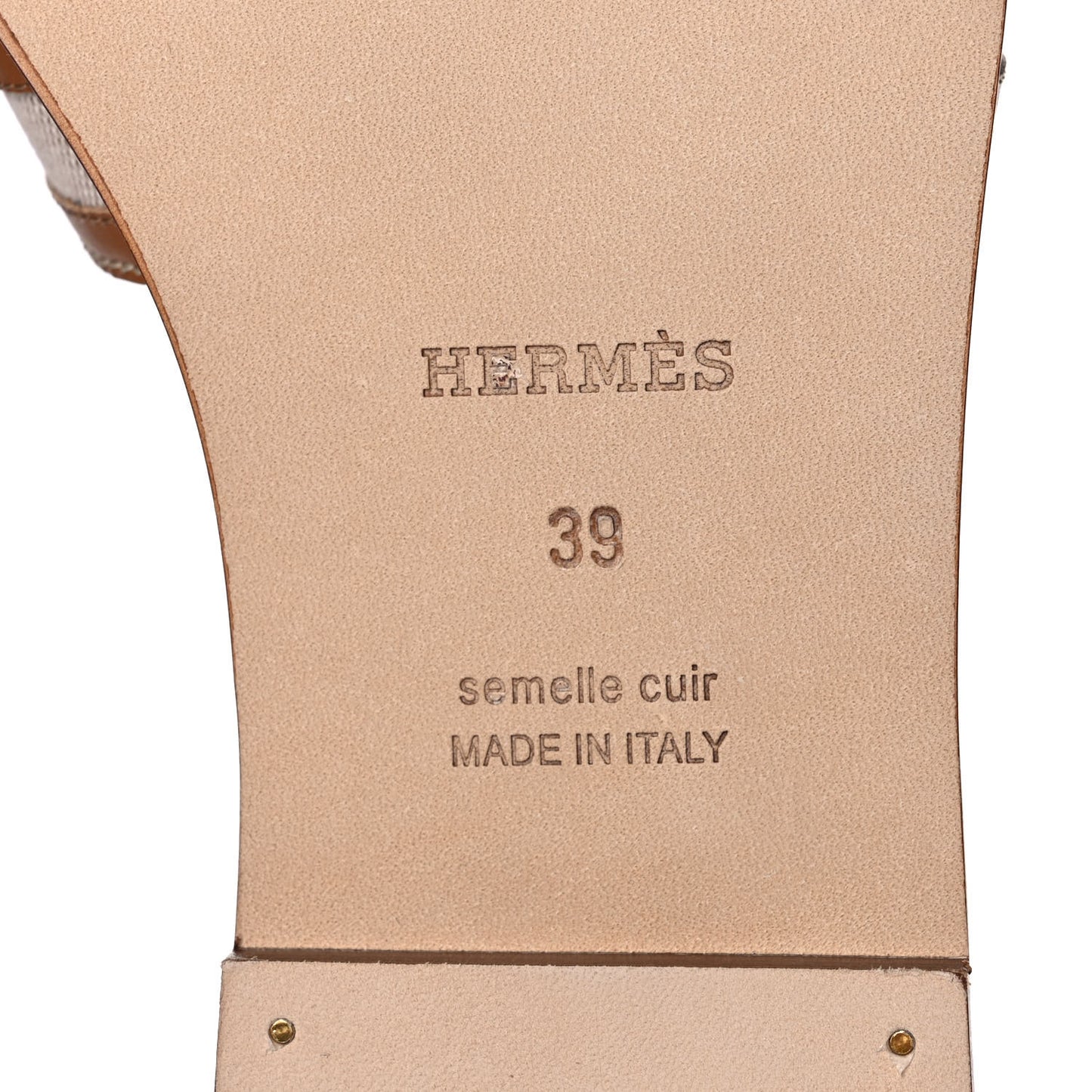 Calfskin Canvas Oran Sandals 39 Noisette Beige Dore