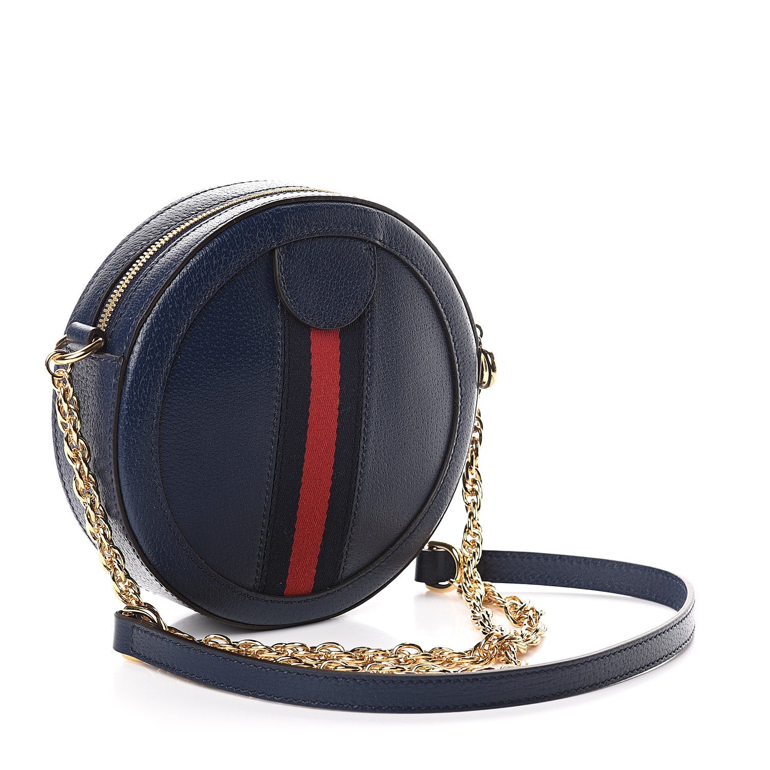 Gucci Soft Textured Calfskin Web Mini Ophidia Round Shoulder Bag Blue Agata 2 of 7