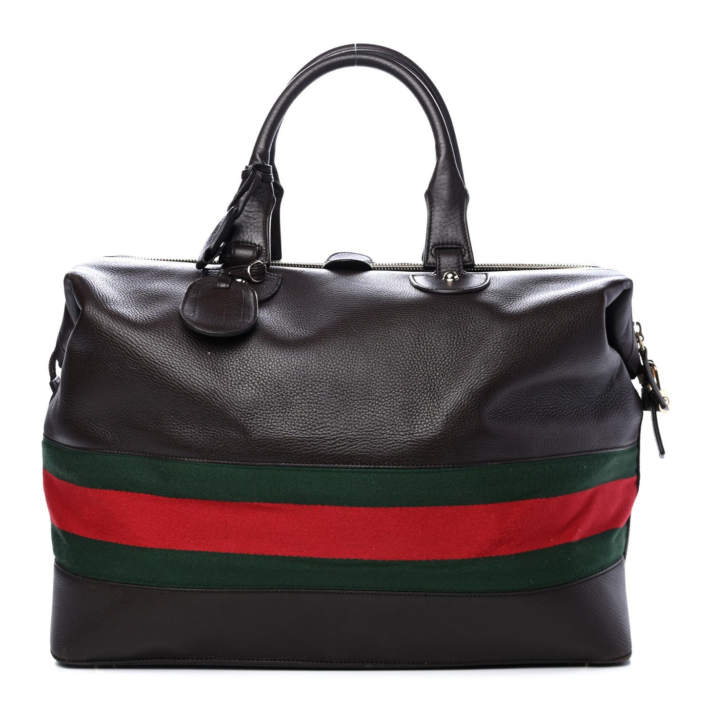 Grained Calfskin Web Duffle Bag Brown