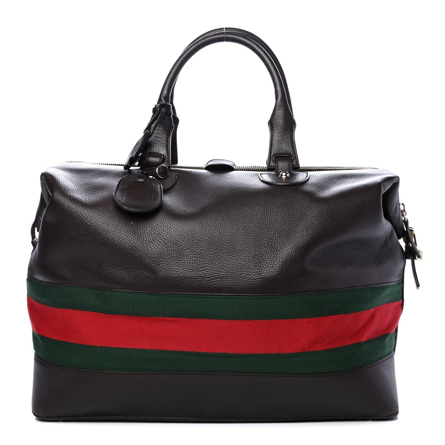 Gucci Grained Calfskin Web Duffle Bag Brown 1 of 6
