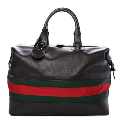 Gucci Grained Calfskin Web Duffle Bag Brown 1 of 6