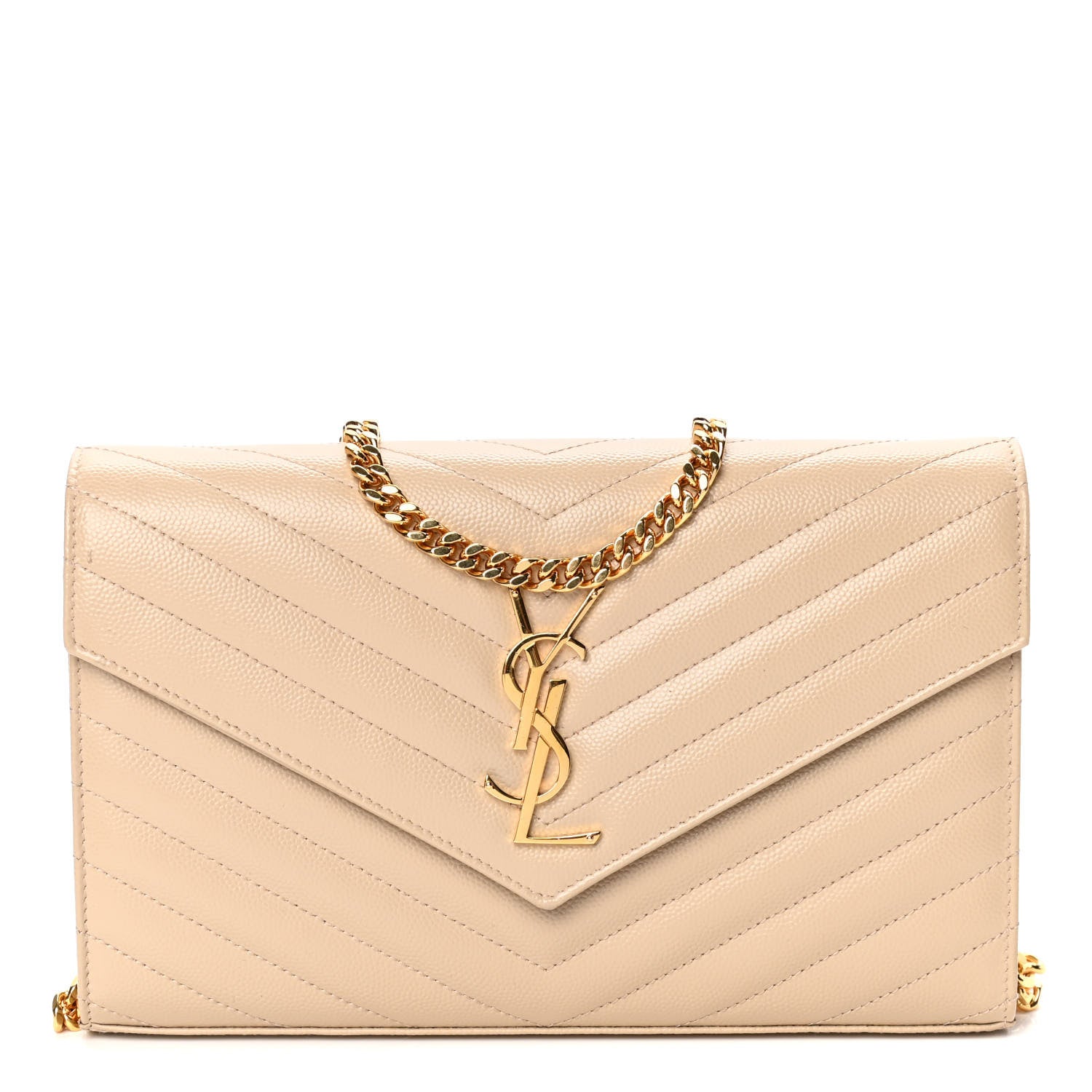 Saint Laurent Grain De Poudre Matelasse Chevron Monogram Chain Wallet Nude Powder 1 of 4