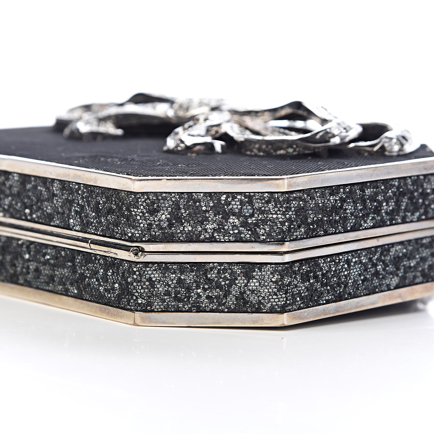 Judith Leiber Crystal Minaudiere Bow Clutch Black Silver 12 of 13