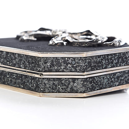 Judith Leiber Crystal Minaudiere Bow Clutch Black Silver 12 of 13