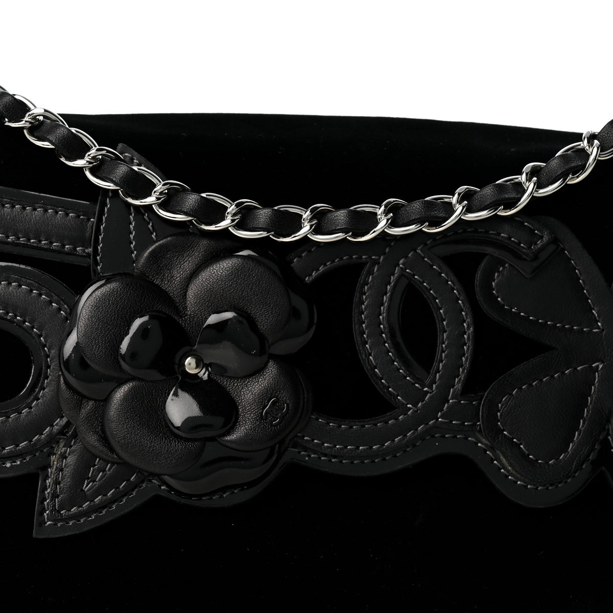 Velvet Lambskin Camellia No. 5 Flap Bag Black