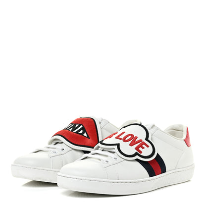 Gucci Calfskin Ayers Blind For Love Embroidered Womens Ace Sneakers 38 White 3 of 15