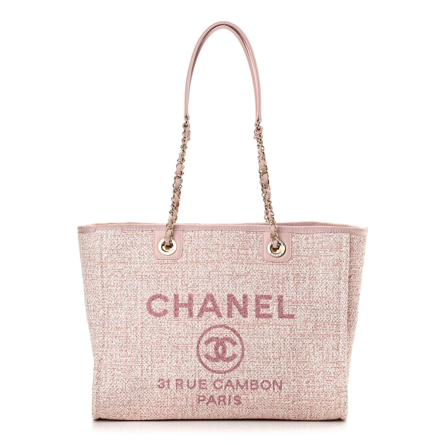 Chanel Lurex Boucle Small Deauville Tote Pink 1 of 12