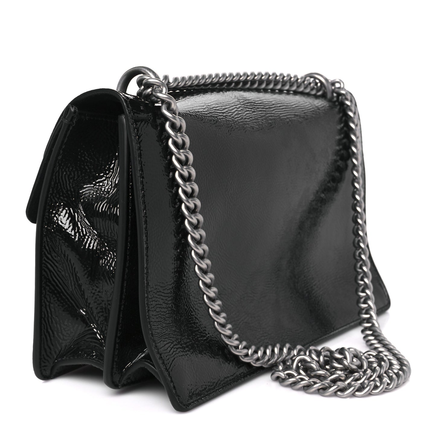 Crinkled Patent Small Dionysus Shoulder Bag Black