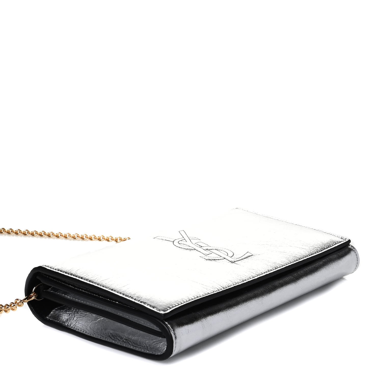 Saint Laurent Metallic Calfskin Monogram Belle de Jour Chain Clutch Silver 3 of 4