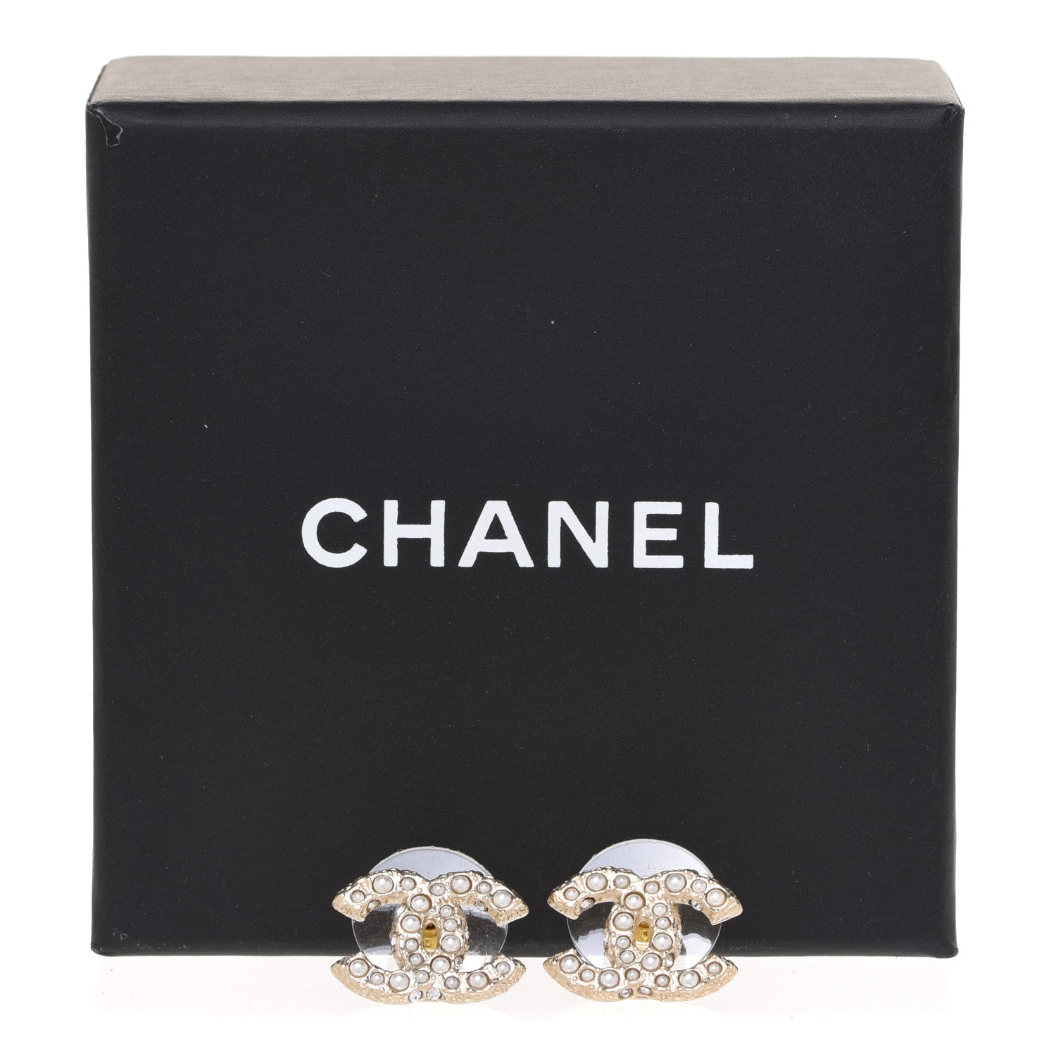 Chanel Pearl Crystal CC Earrings Light Gold 5 of 5