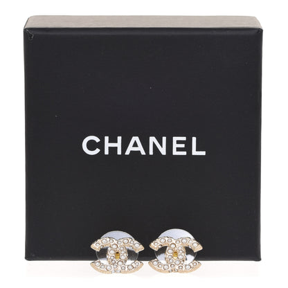 Chanel Pearl Crystal CC Earrings Light Gold 5 of 5