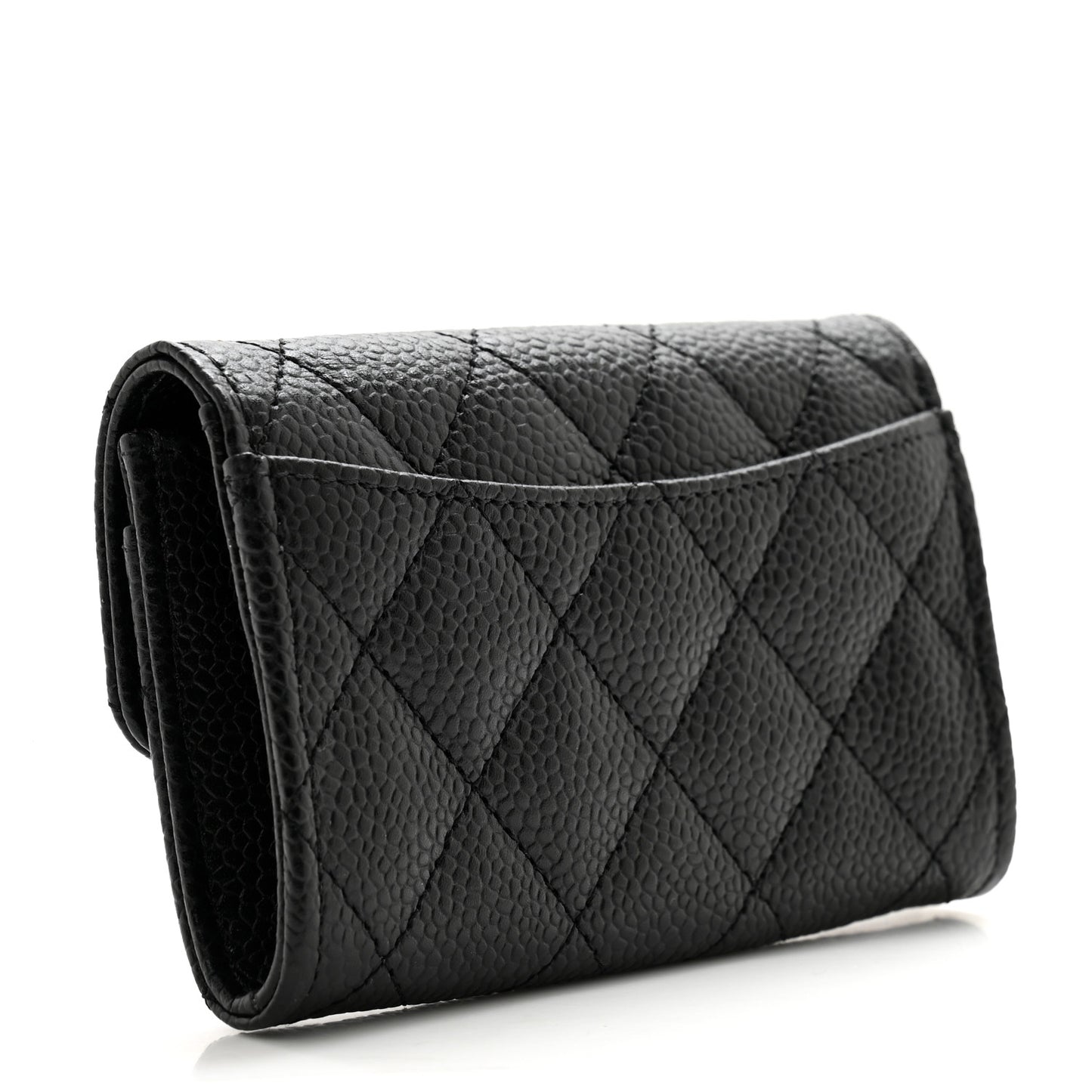 Caviar Quilted Flap Card Holder Wallet Black