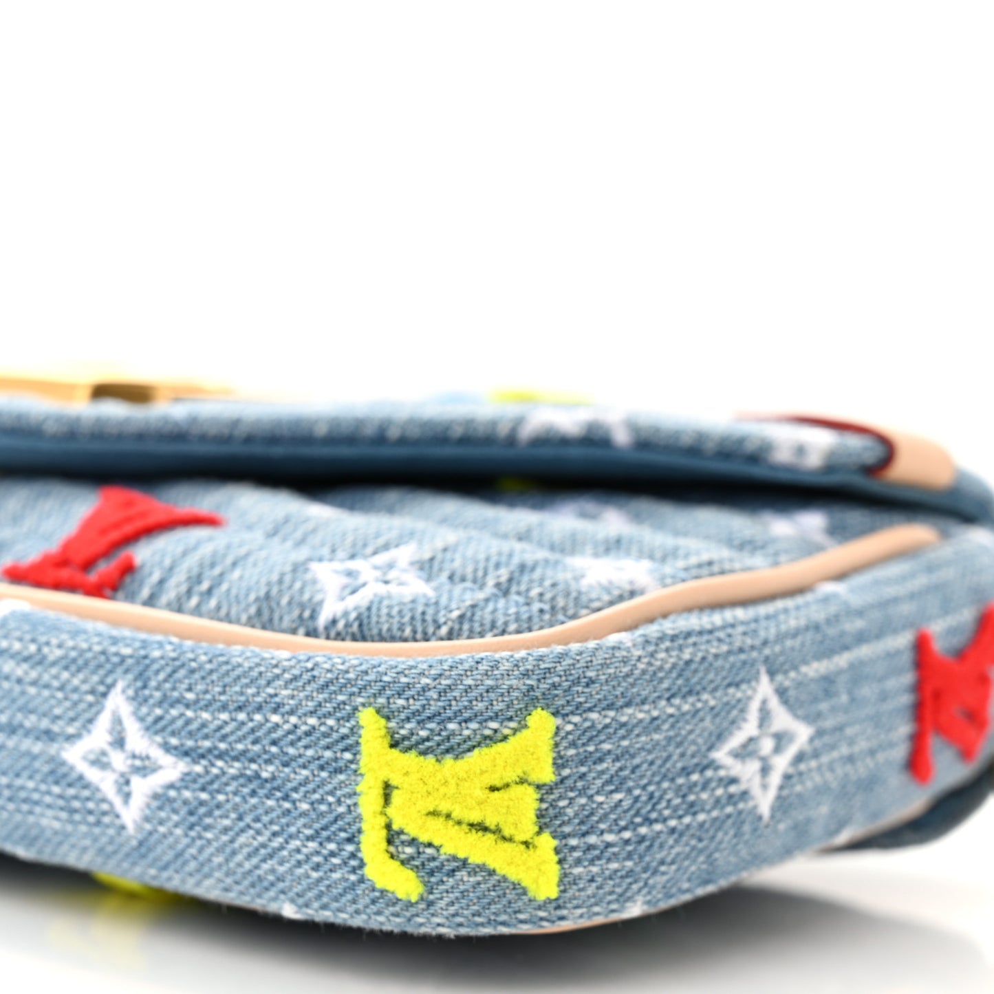 Embroidered Monogram Denim New Wave Chain Pochette Blue