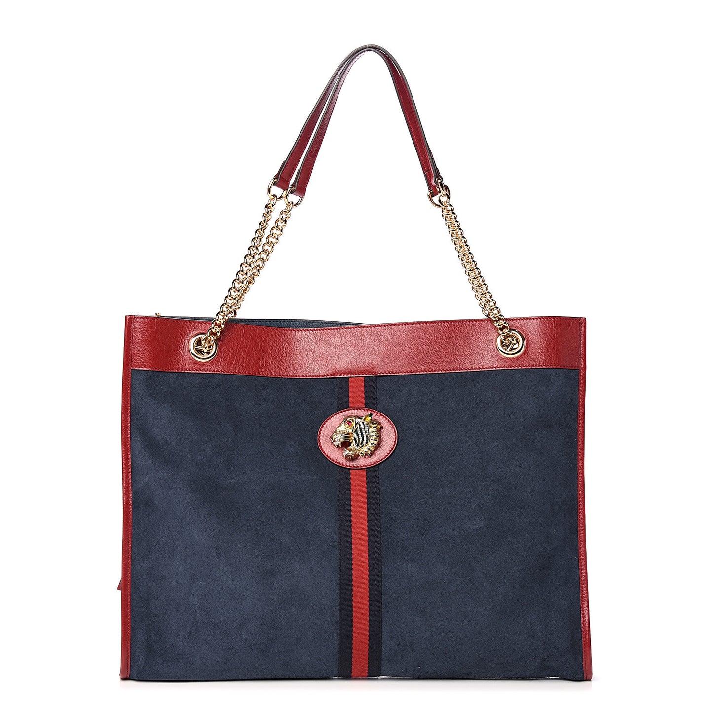 Suede Calfskin Large Rajah Chain Tote New Blue Romantic Cherry