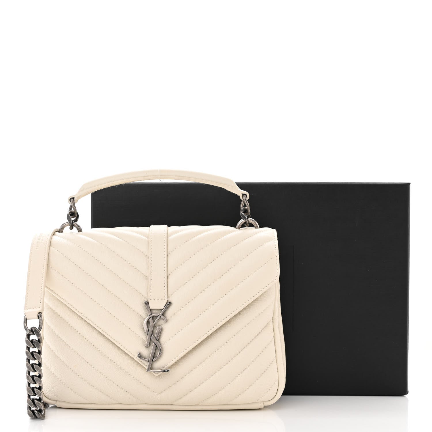 Saint Laurent Sheepskin Matelasse Chevron Monogram Medium College Bag Dove White 11 of 11