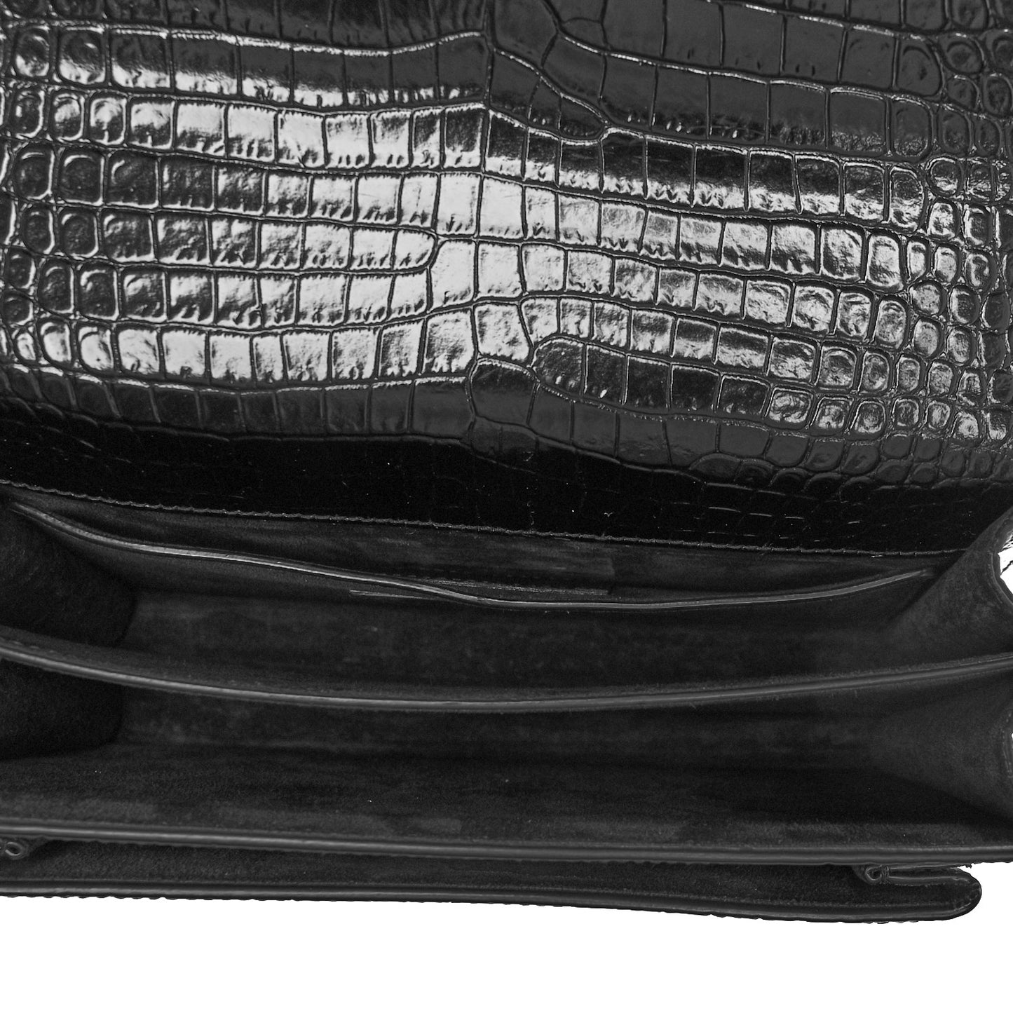 Calfskin Crocodile Embossed Medium Monogram Sunset Black