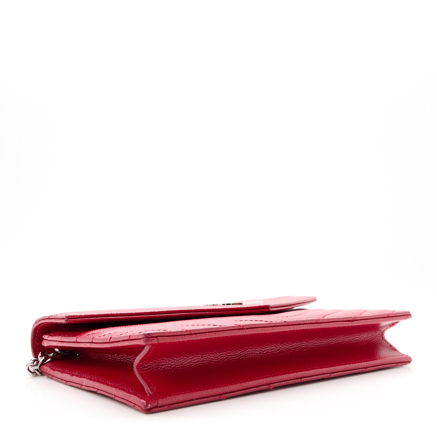 Saint Laurent Grain De Poudre Matelasse Chevron Monogram Envelope Chain Wallet New Red 4 of 9