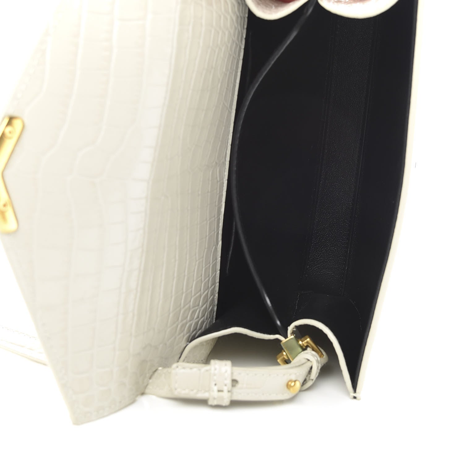 Saint Laurent Crocodile Embossed Mini Classic Monogram Cassandra Top Handle Crema Soft 5 of 9