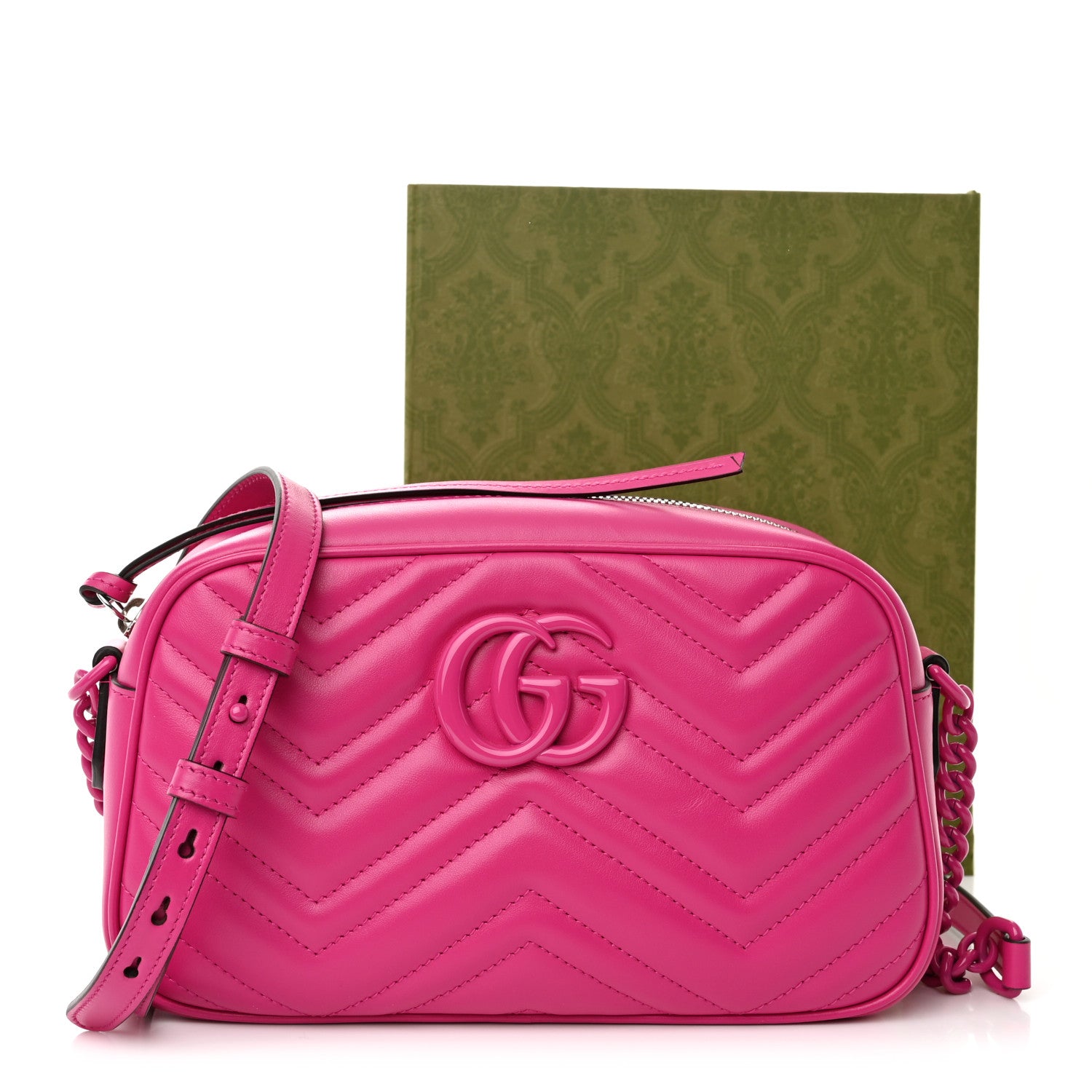 Gucci Calfskin Matelasse Monochrome Small GG Marmont Chain Shoulder Bag Classic Fuxia 11 of 11