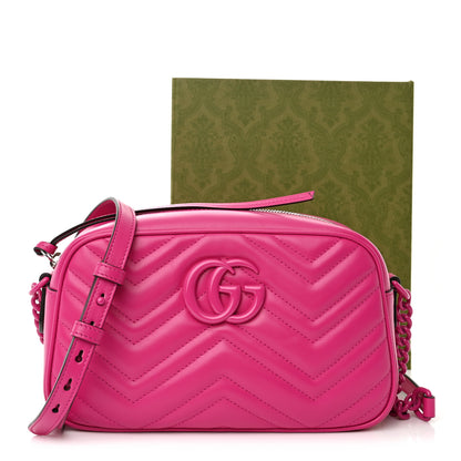 Gucci Calfskin Matelasse Monochrome Small GG Marmont Chain Shoulder Bag Classic Fuxia 11 of 11