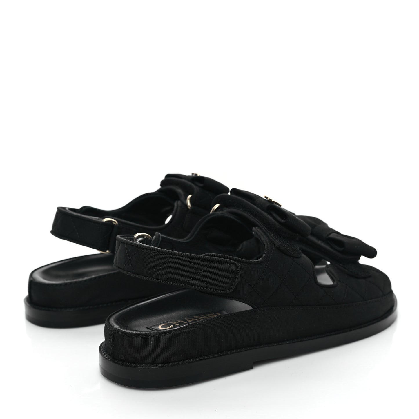 Grosgrain Quilted Bow Dad Sandals 37 Black