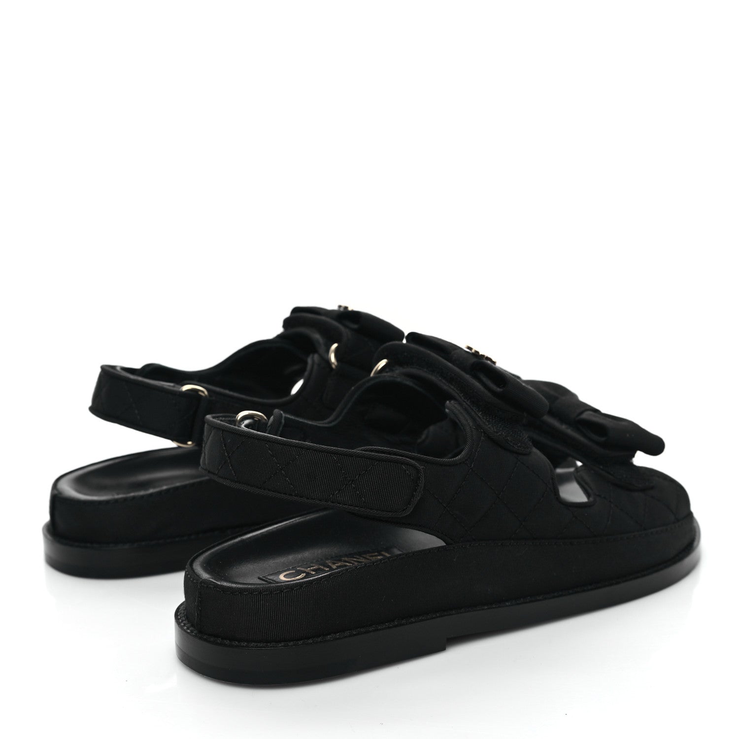 Chanel Grosgrain Quilted Bow Dad Sandals 37 Black 4 of 8