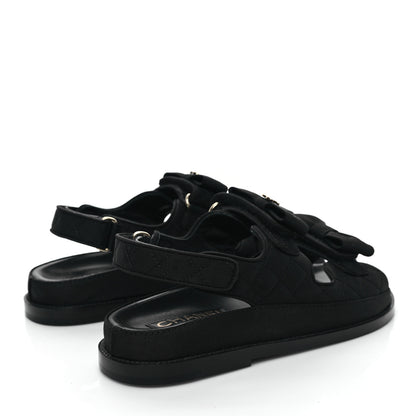 Chanel Grosgrain Quilted Bow Dad Sandals 37 Black 4 of 8