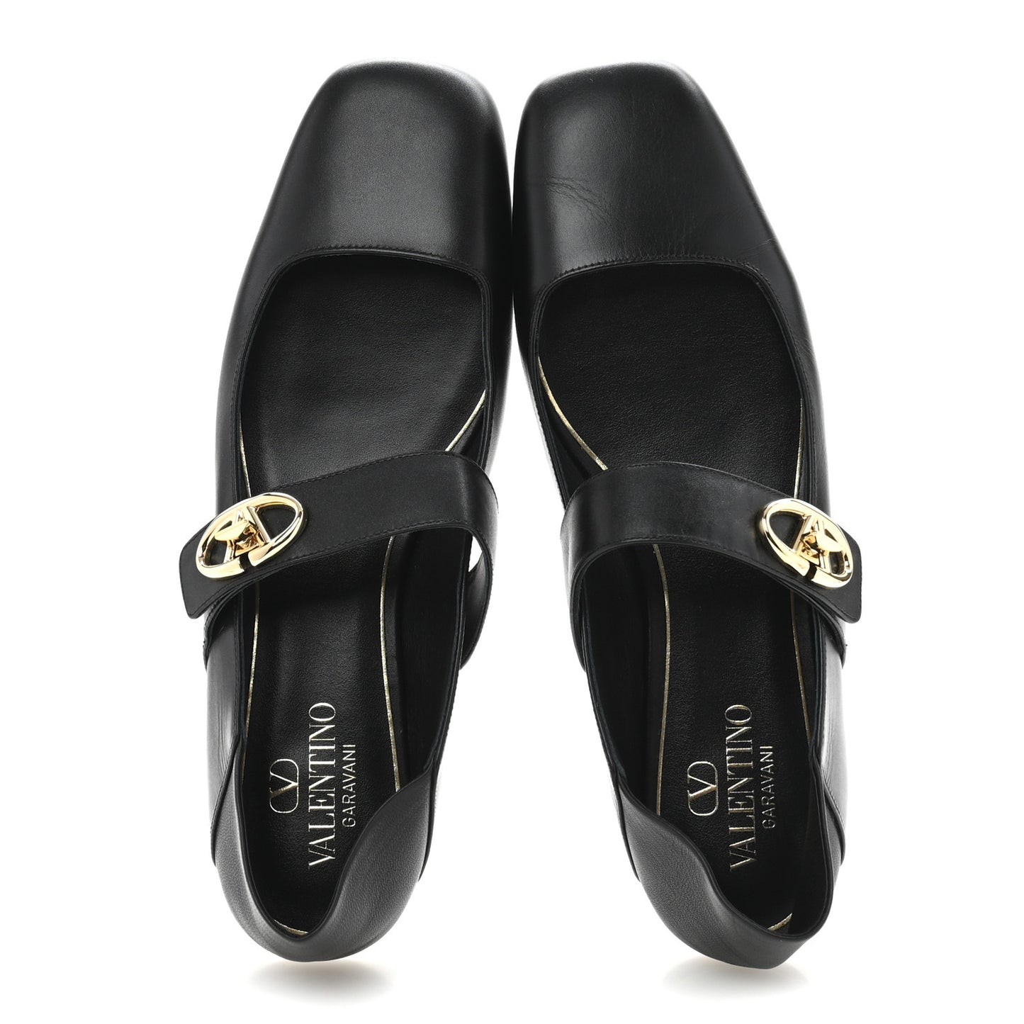 Calfskin VLogo Locker Mary Jane Ballerina Flats 39 Black