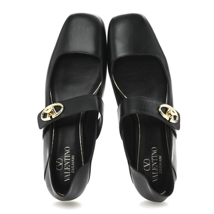 Valentino Garavani Calfskin VLogo Locker Mary Jane Ballerina Flats 39 Black 2 of 10