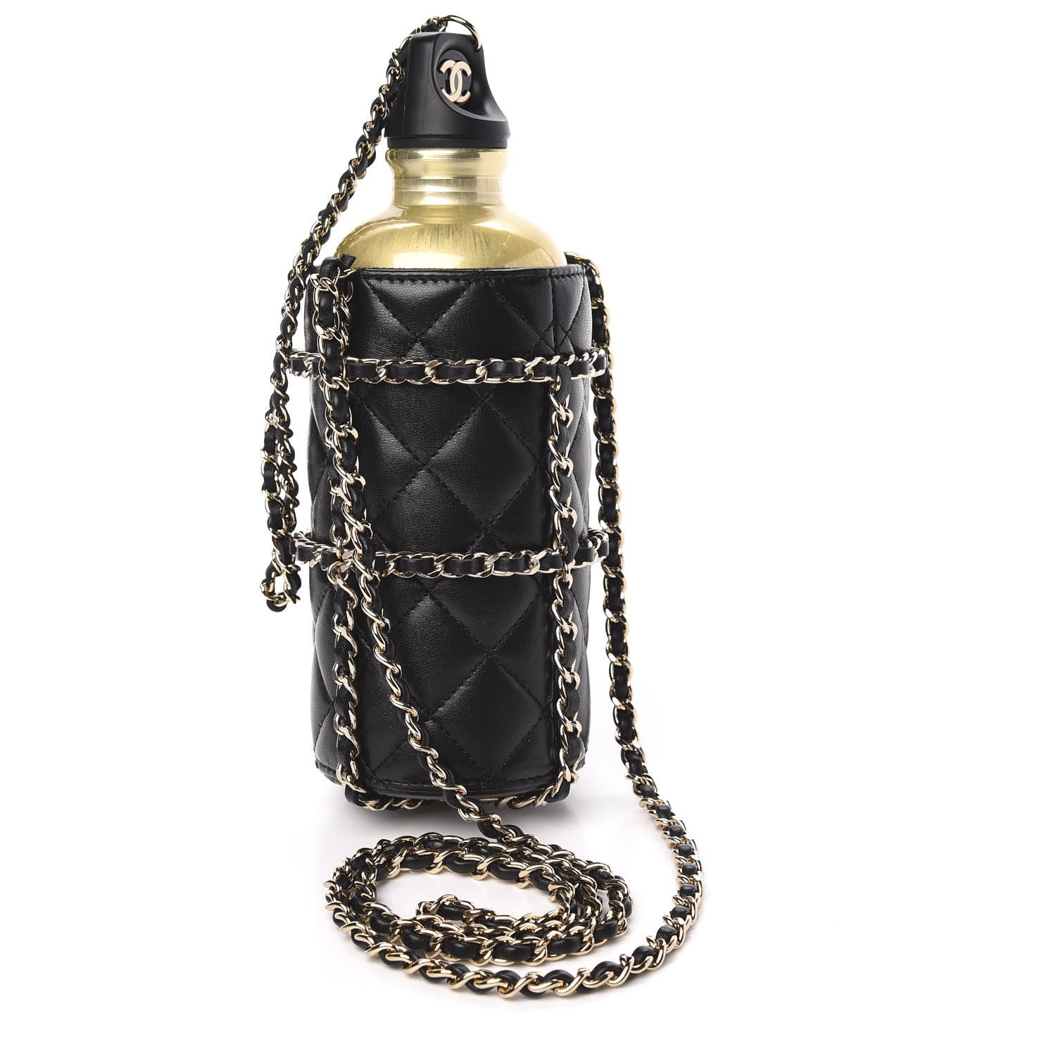 Chanel Lambskin Quilted CC To Drink Water Bottle Black Gold 3 of 8