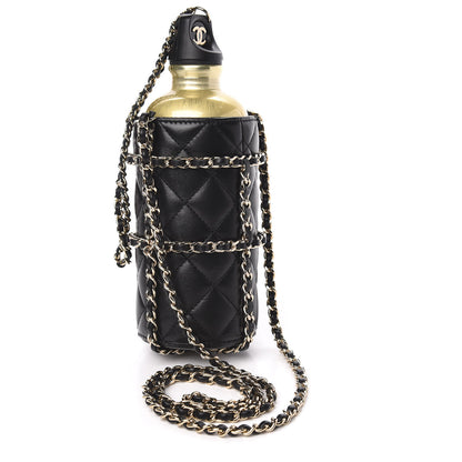 Chanel Lambskin Quilted CC To Drink Water Bottle Black Gold 3 of 8