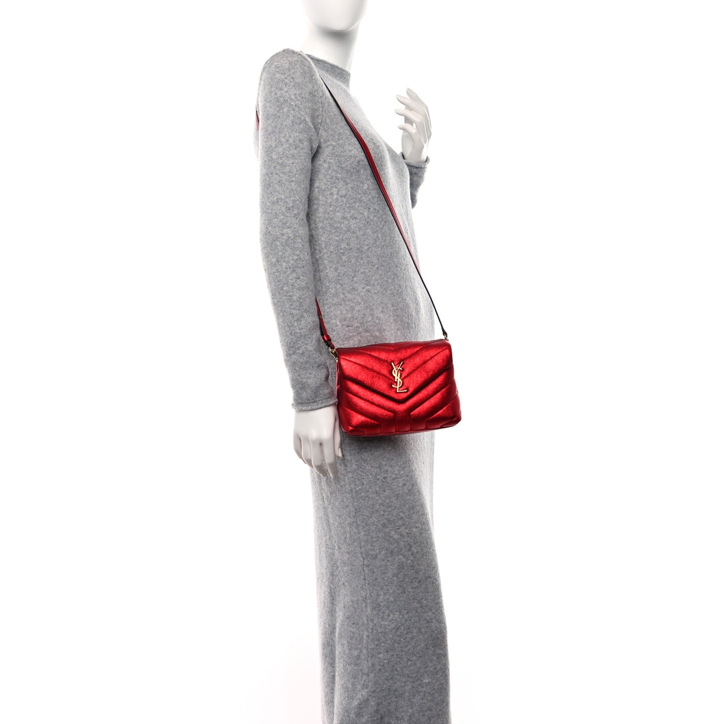 Metallic Calfskin Matelasse Toy Loulou Monogram Chain Satchel Red