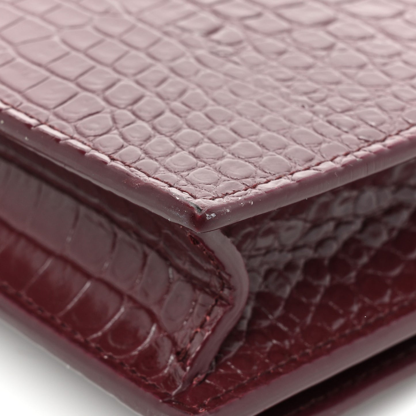 Calfskin Crocodile Embossed Kate Monogram Tassel Chain Wallet Rouge Legion