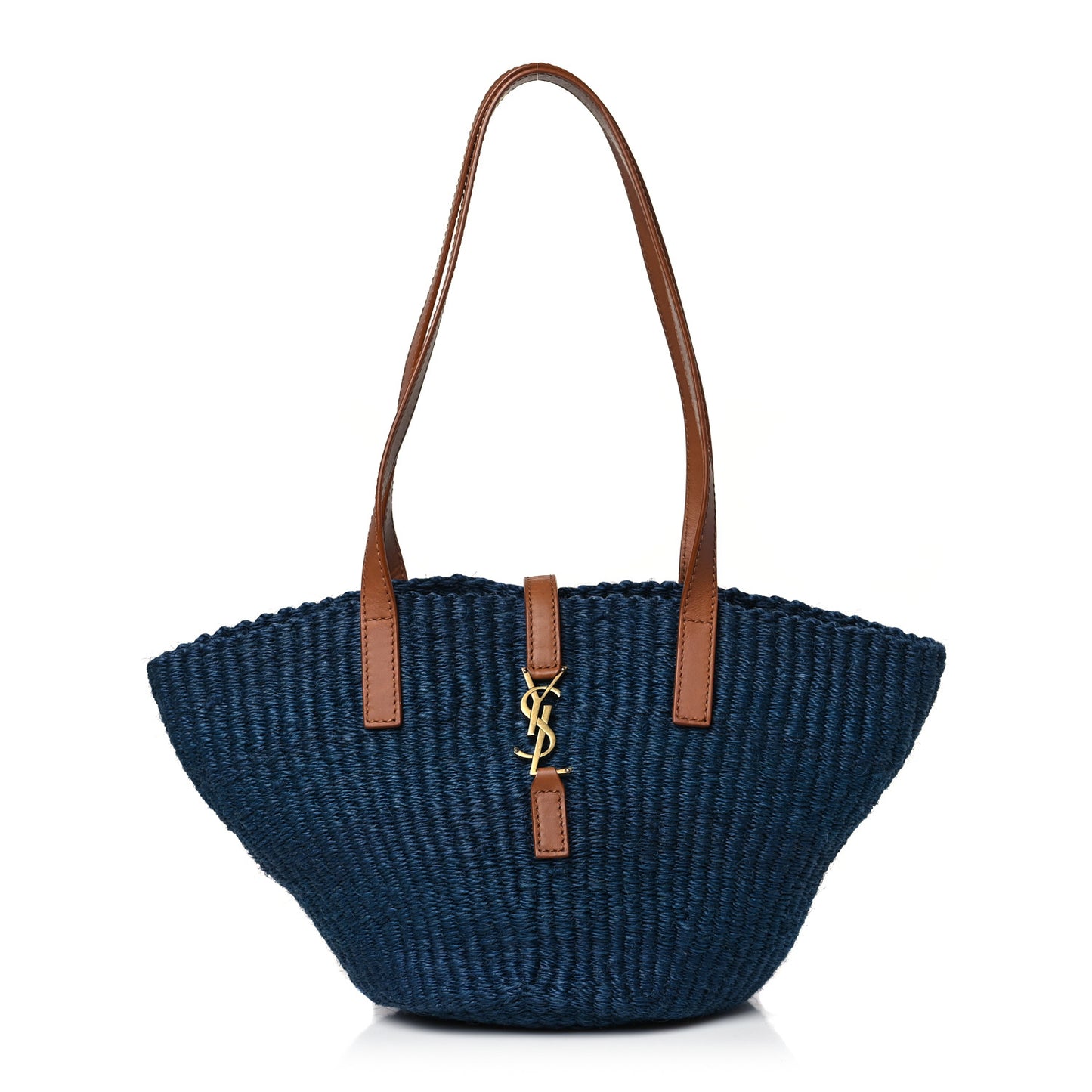 Raffia Calfskin Medium Panier Tote Blue
