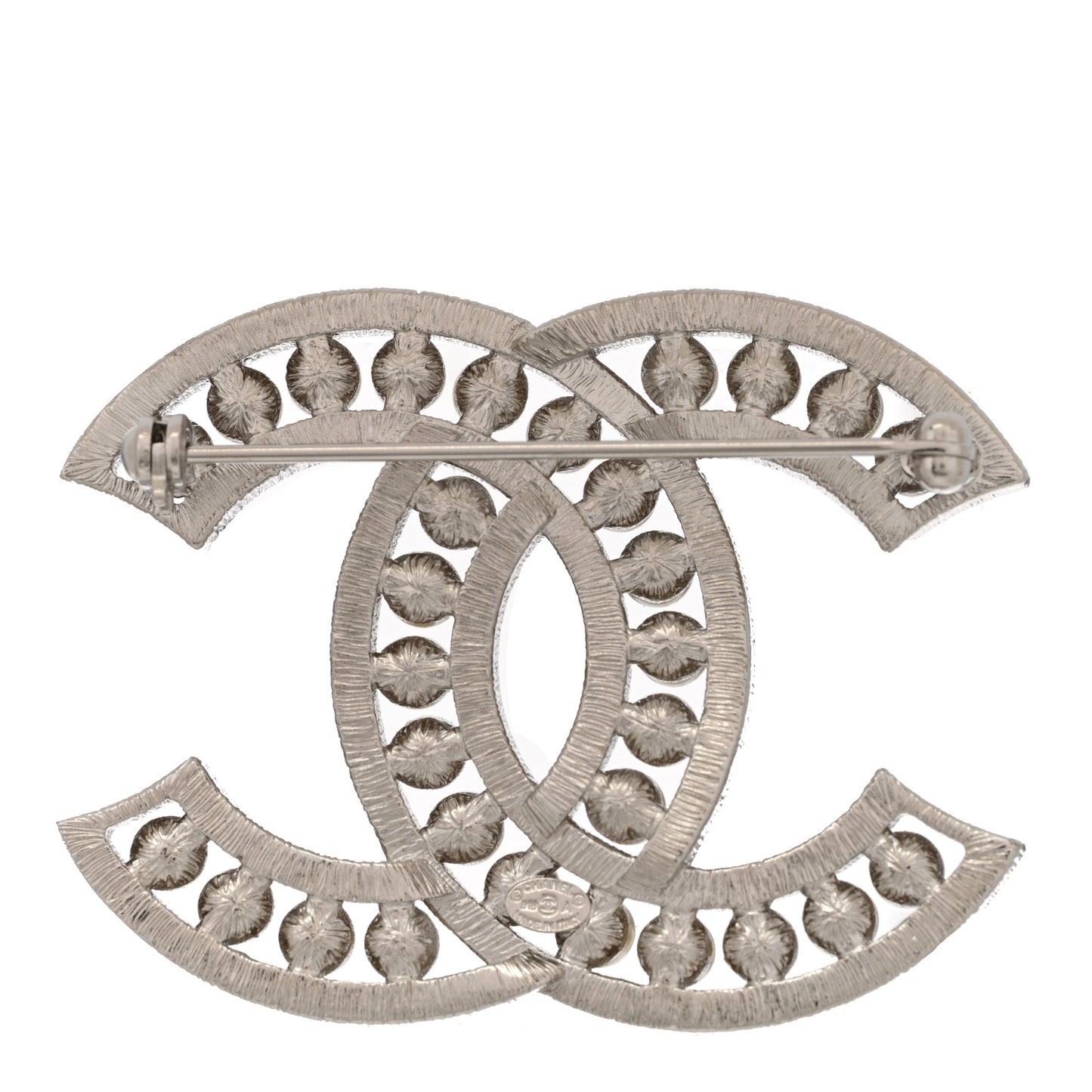 Pearl Crystal CC Brooch Silver