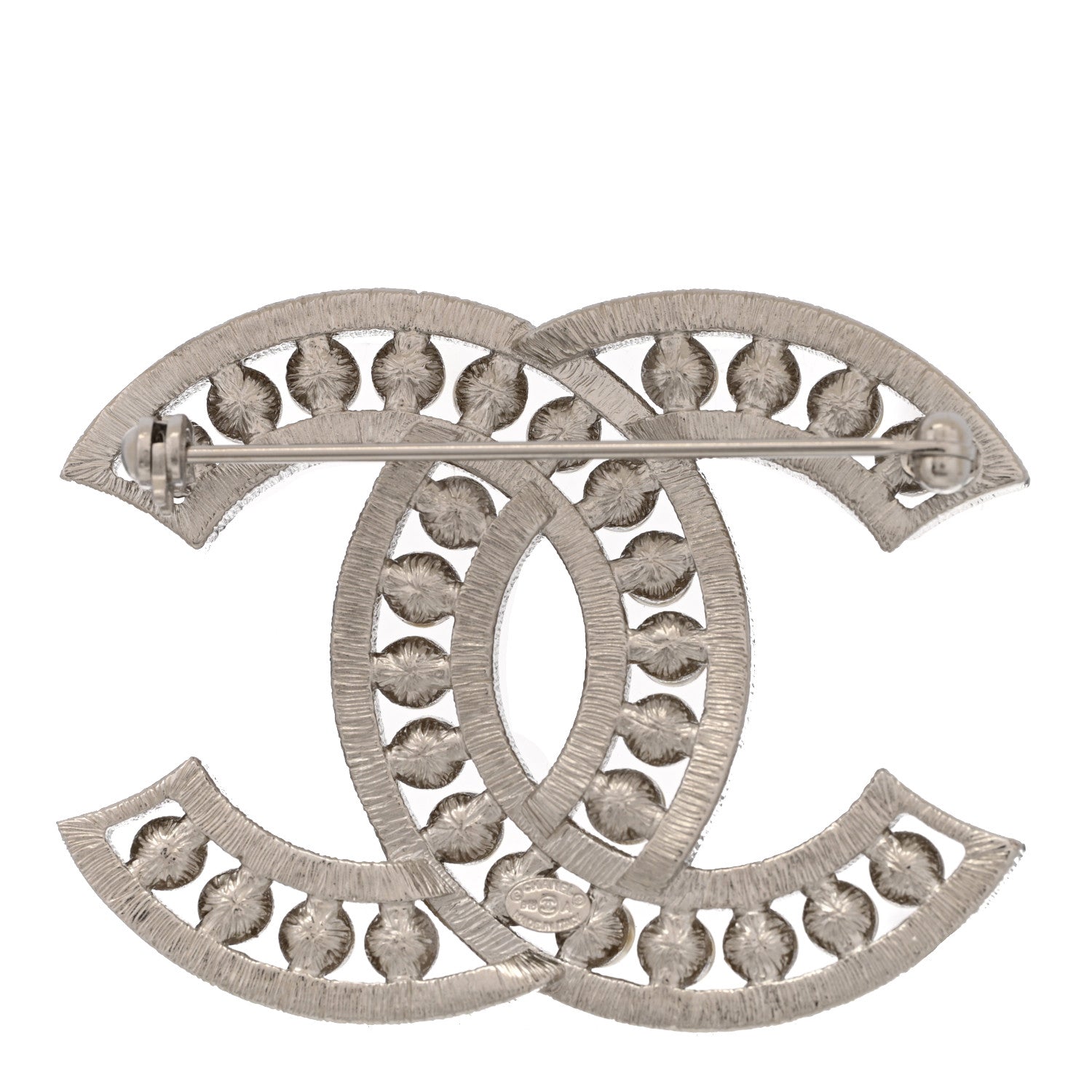 Chanel Pearl Crystal CC Brooch Silver 3 of 4
