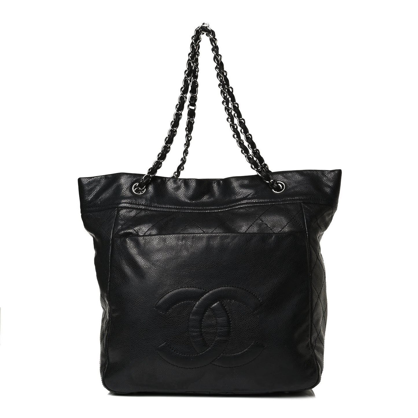 Soft Caviar Large Timeless CC Shopping Tote Black