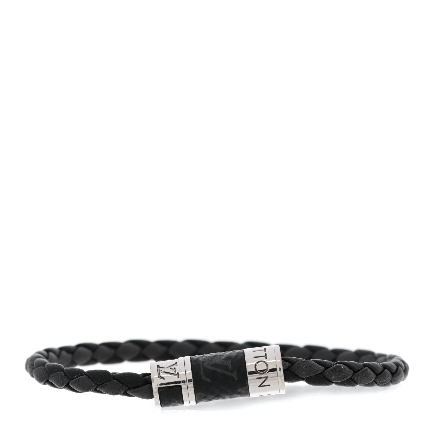 Louis Vuitton Calfskin Monogram Eclipse Braided Bracelet 19 Black 1 of 5