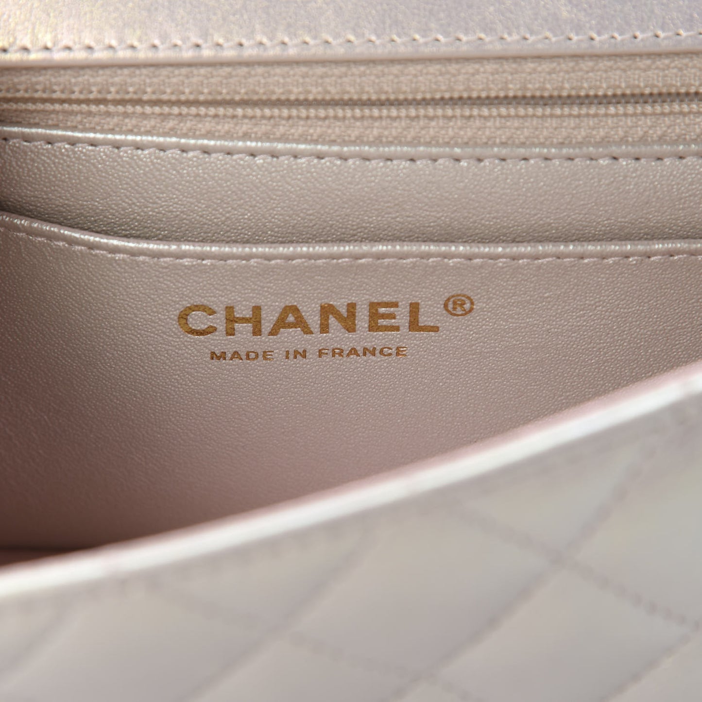 Iridescent Lambskin Quilted Mini Rectangular Flap Ivory