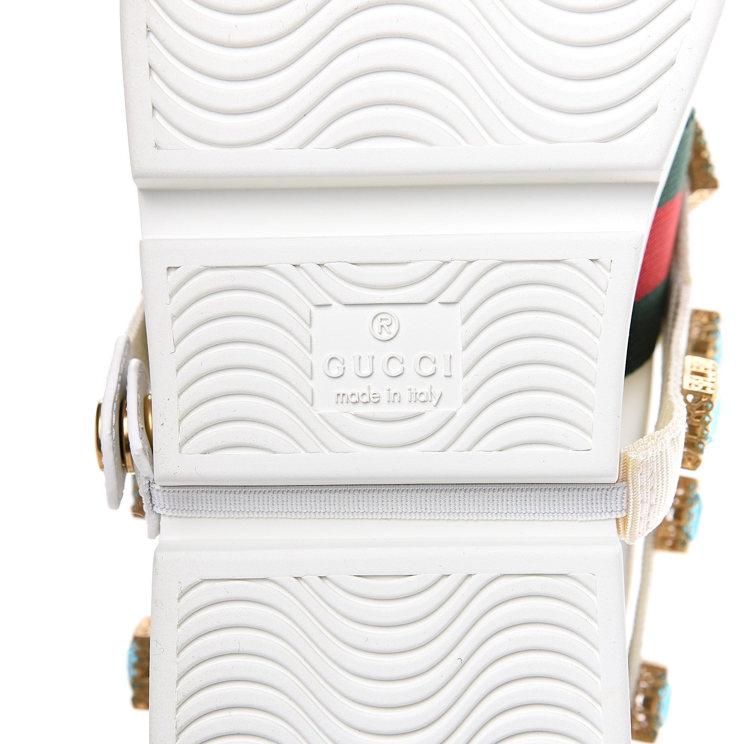 Gucci Calfskin Removable Crystals Bee Embroidered Ace Platform Sneakers 37.5 White 6 of 9