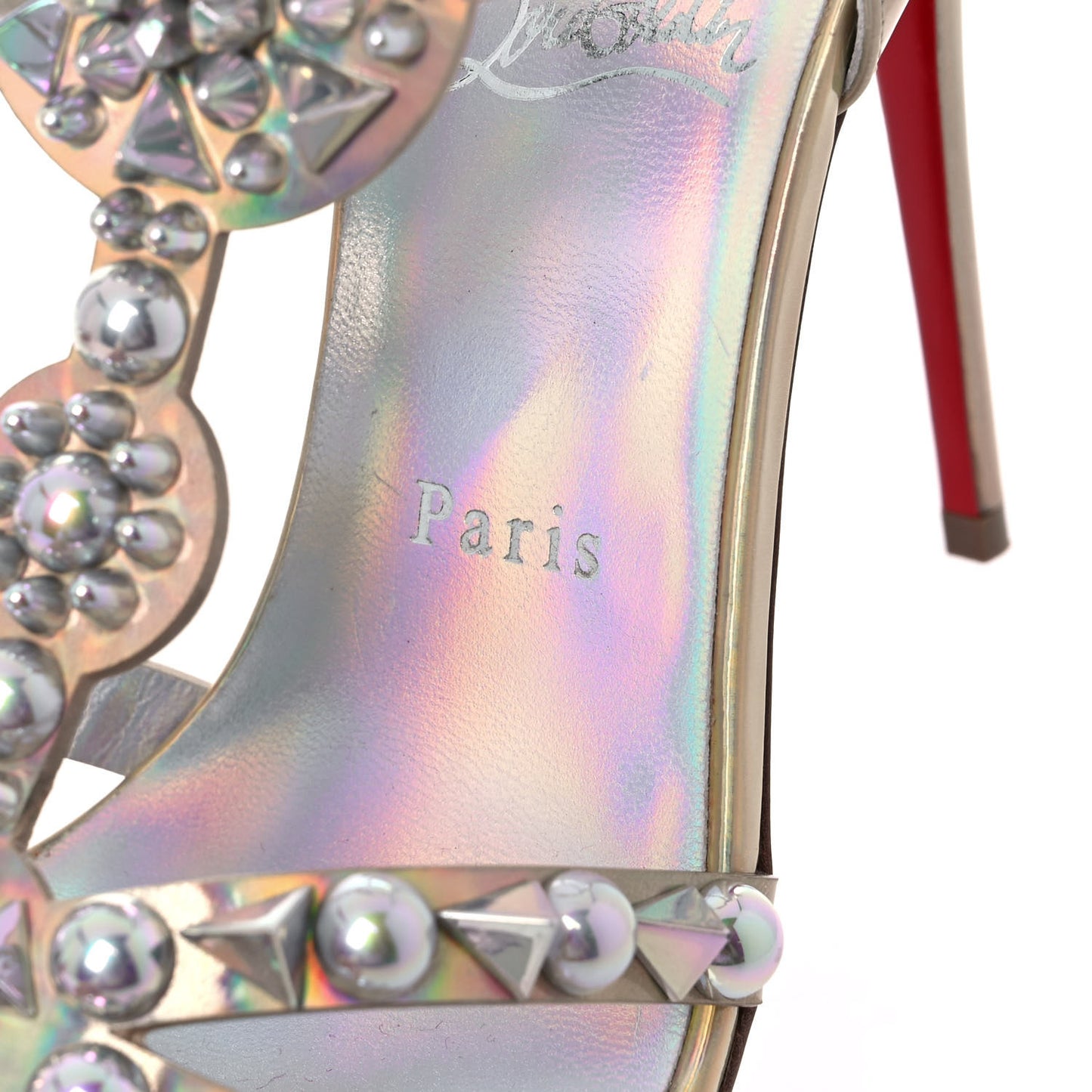Iridescent Patent Embellished Goldora 100 Sandals 40 White