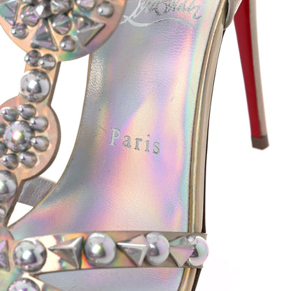 Christian Louboutin Iridescent Patent Embellished Goldora 100 Sandals 40 White 7 of 8