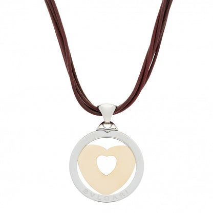 Bulgari Stainless Steel 18K Yellow Gold Calfskin Tondo Heart Pendant Necklace Brown 1 of 8