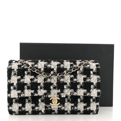 Chanel Tweed Quilted Medium Double Flap Black Ecru White 13 of 13