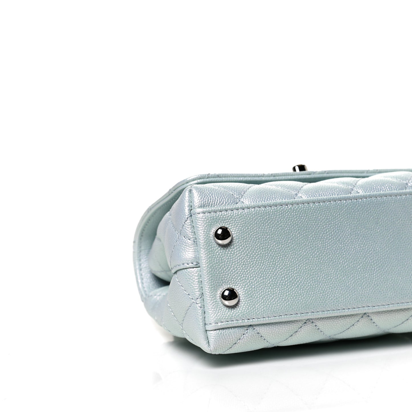 Iridescent Caviar Quilted Extra Mini Coco Handle Flap Light Blue